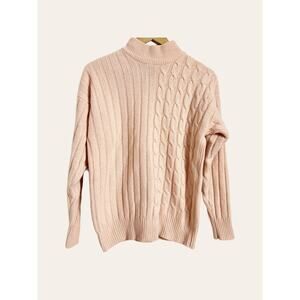 Neiman Marcus 100% Cashmere Blush Pink Cable Knit Mock Neck Sweater Size M